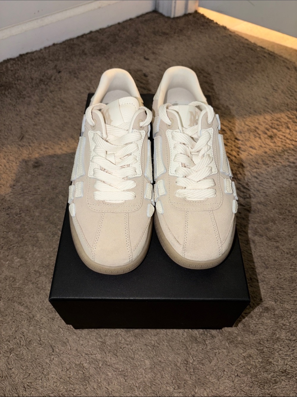 AMIRI Cream Suede Low-Top Sneakers with White Accents